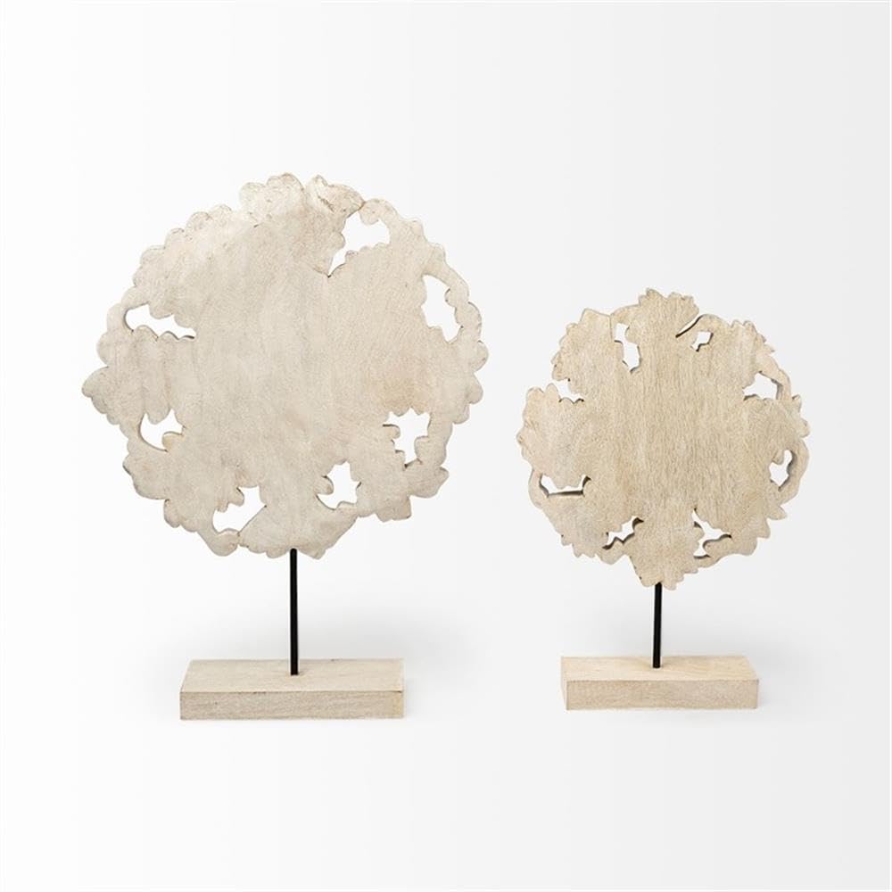 Pemberly Row Coastal Decorative Object, Light Brown Wood with Silver Accents, Matte Black Pedestal Base, Botanical-Inspired Design, 16"Lx4"Wx22.2"H, Elegant Accent for Home Decor Mantel or Side Table