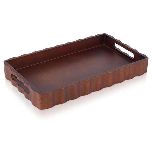 MAYJOYDIY Wooden Serving Tray with Handle 15.7 x 9.2 x 2 Inch Rectangle Wood Decorative Tray Cloud Shape Serving Platter for Afternoon Tea Cosmetics Coffee Cup Aromatherapy Toiletries