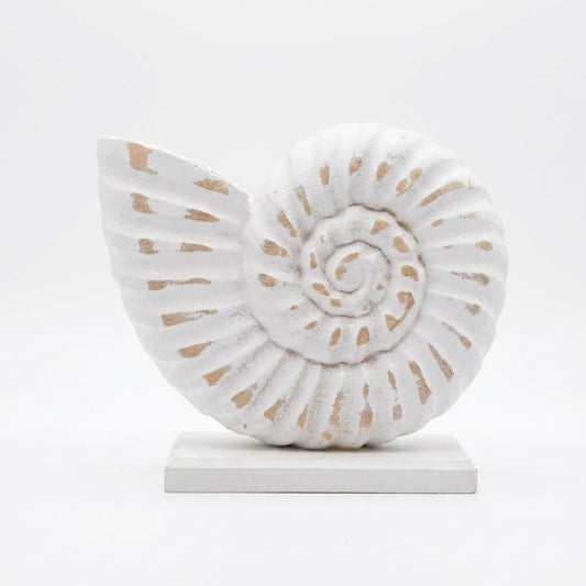 The Bridge Collection Whitewashed Wooden Seashell Figurine (Nautilus Shell)