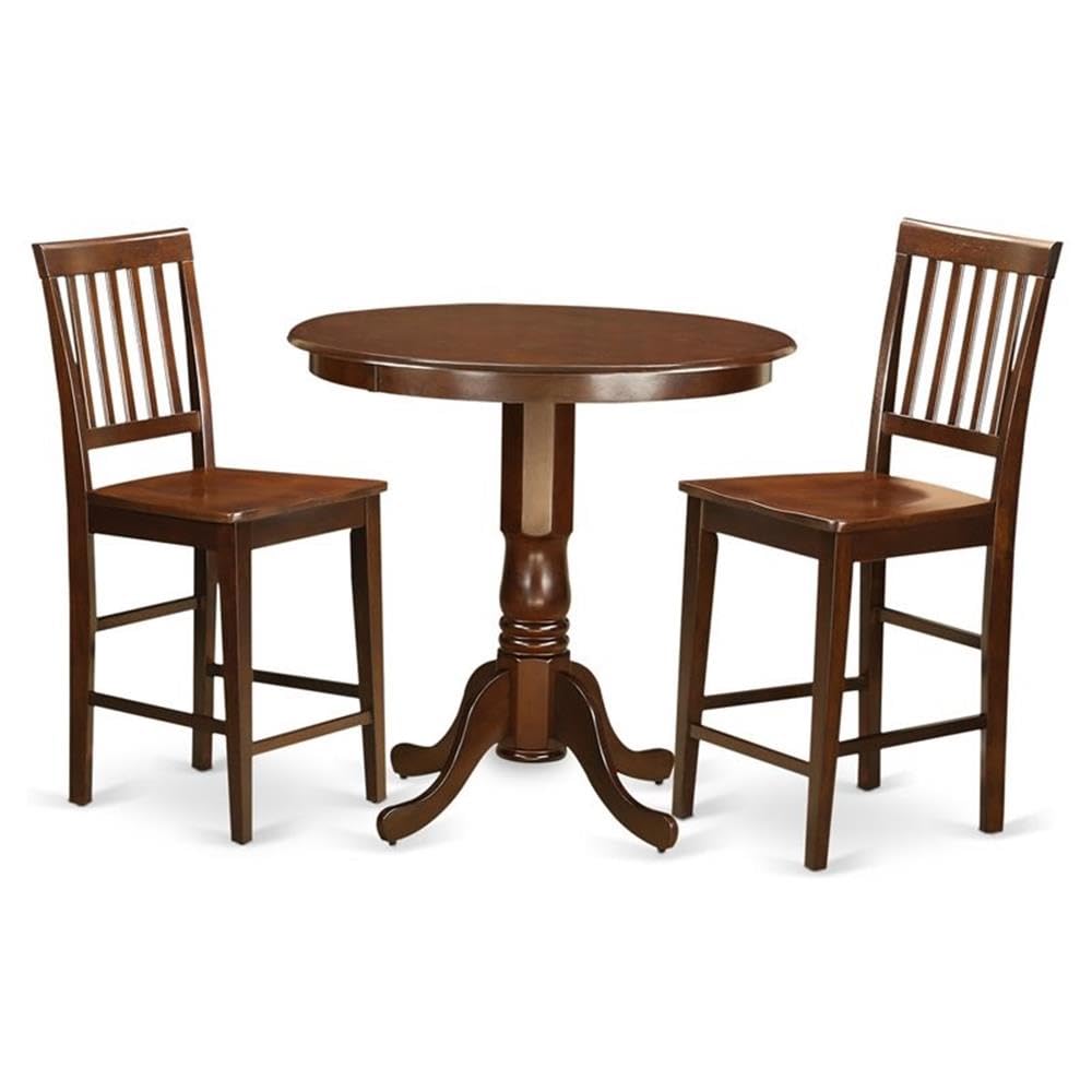 East West Furniture JAVN3-MAH-W 3 Piece Kitchen Counter Set for Small Spaces Contains a Round Dining Room Table with Pedestal and 2 Dining Chairs, 36x36 Inch, Mahogany