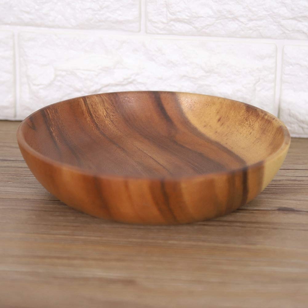 Miskall Wood Serving Bowls, 7.9 Inch Handcrafted Wooden Individual Bowls for Food/Soup/Salad/Pasta, Use as Snack Holder Plate for Kitchen and Dining