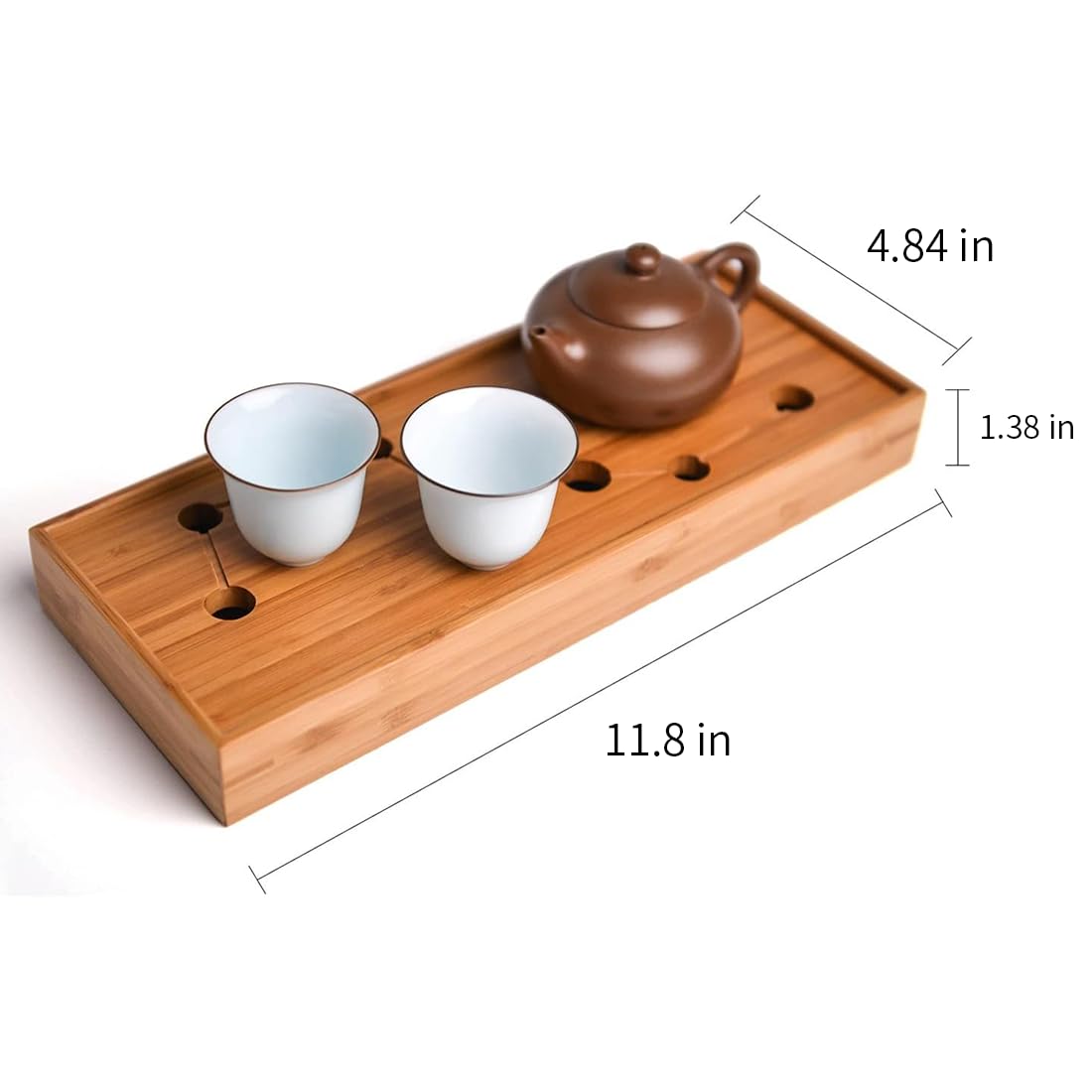 JIKUGO Seven Stars Bamboo Tea Tray 11.8x4.84x1.38in Gongfu Tea Tray Chinese Tea Set Japanese/Chinese Gongfu Tea Table Home Furnishing Serving Water Storage Bamboo Tea Table