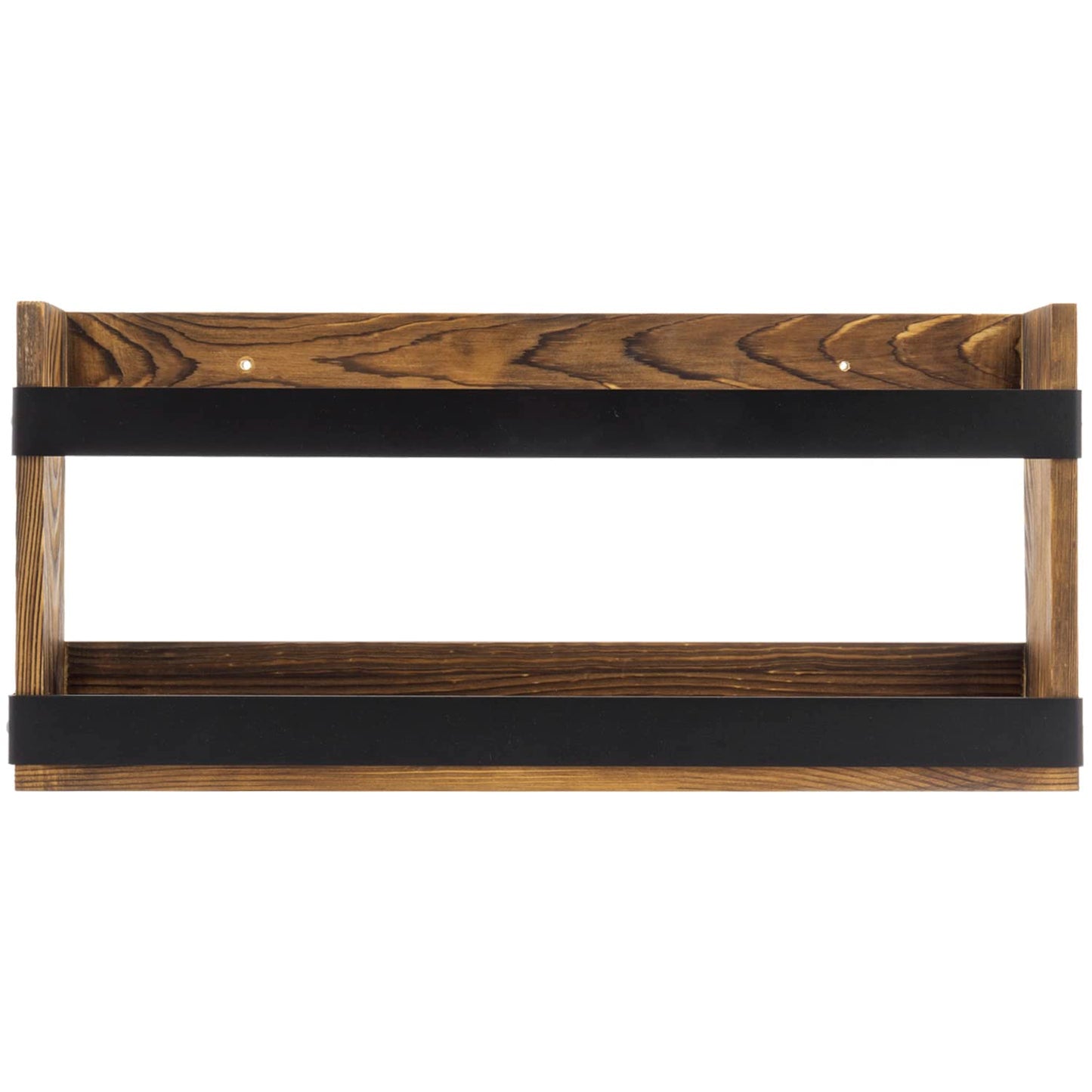 MyGift Rustic Burnt Solid Wood and Industrial Matte Black Metal Magazine Display Rack, Wall Mountable Double Wide Book Holder or Standing Organizer