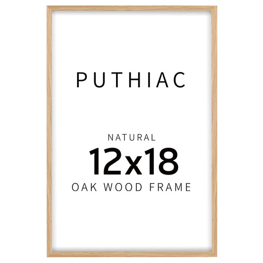 puthiac 12x18 Solid Oak Wood Picture Frame, Fits 8x12 with Mat or 12x18 Without Mat, Wall Display Only, Vertical or Horizontal, Plexi Front, 1 Pack, Natural Oak