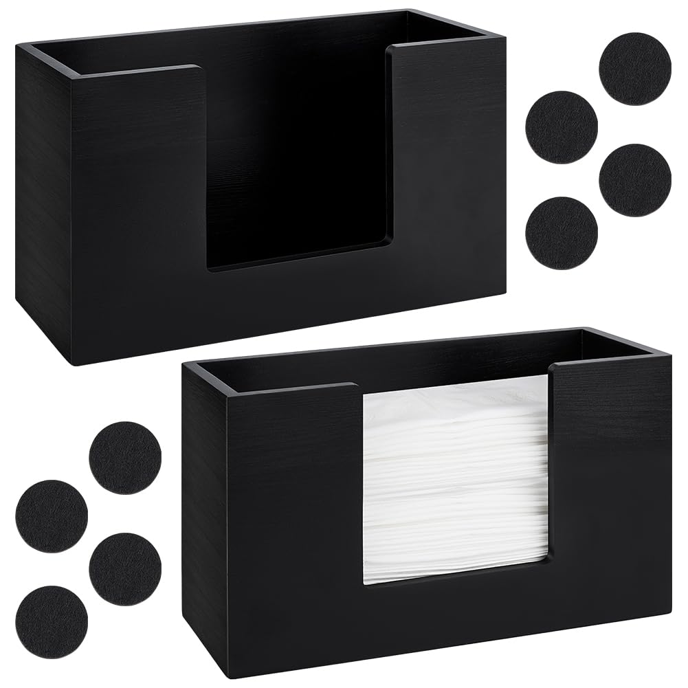 INTERWARM 2 Pack Black Paper Towel Dispenser Countertop, Wooden Bathroom Paper Towel Holder Countertop Multifold Z-fold C-fold Napkin Holder for Kitchen Bathroom Toilet Tabletop Car Office