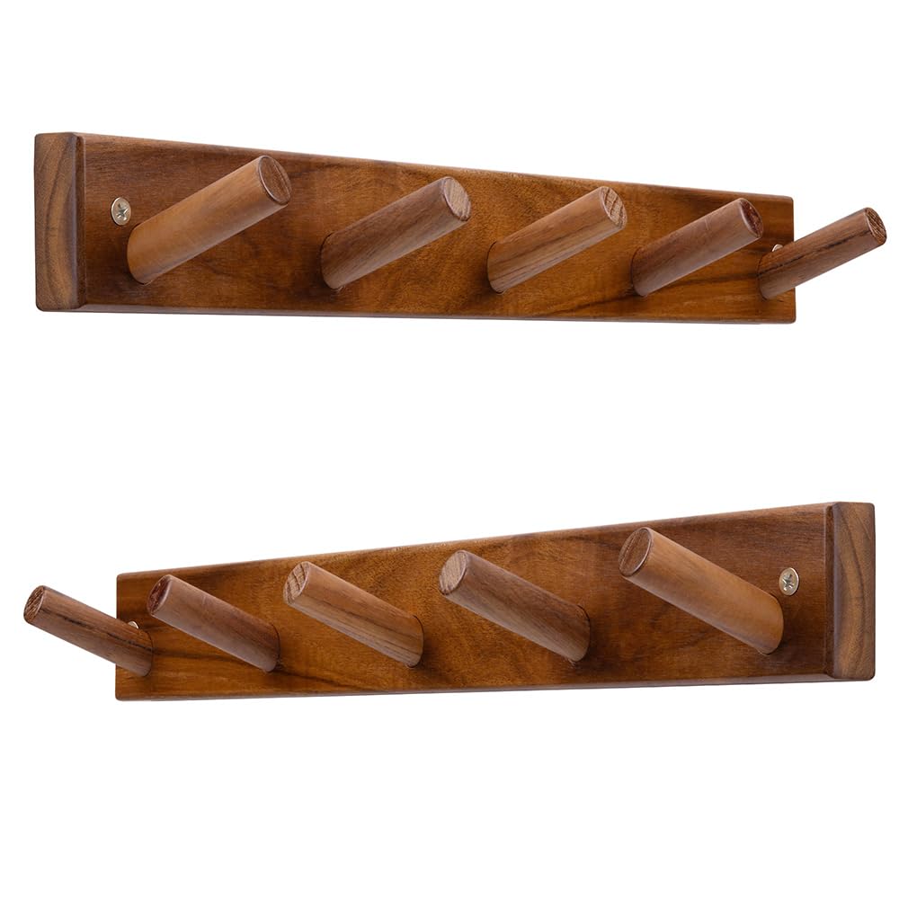 chiumay Natural Teak Wood Wall Hooks(Set of 2) – Rustic Wooden Coat Hooks for Bathroom, Entryway & Bedroom – Durable Wall Pegs for Hanging Coats, Hats & Towels.17.3" L x 1.95" W x 0.6" H