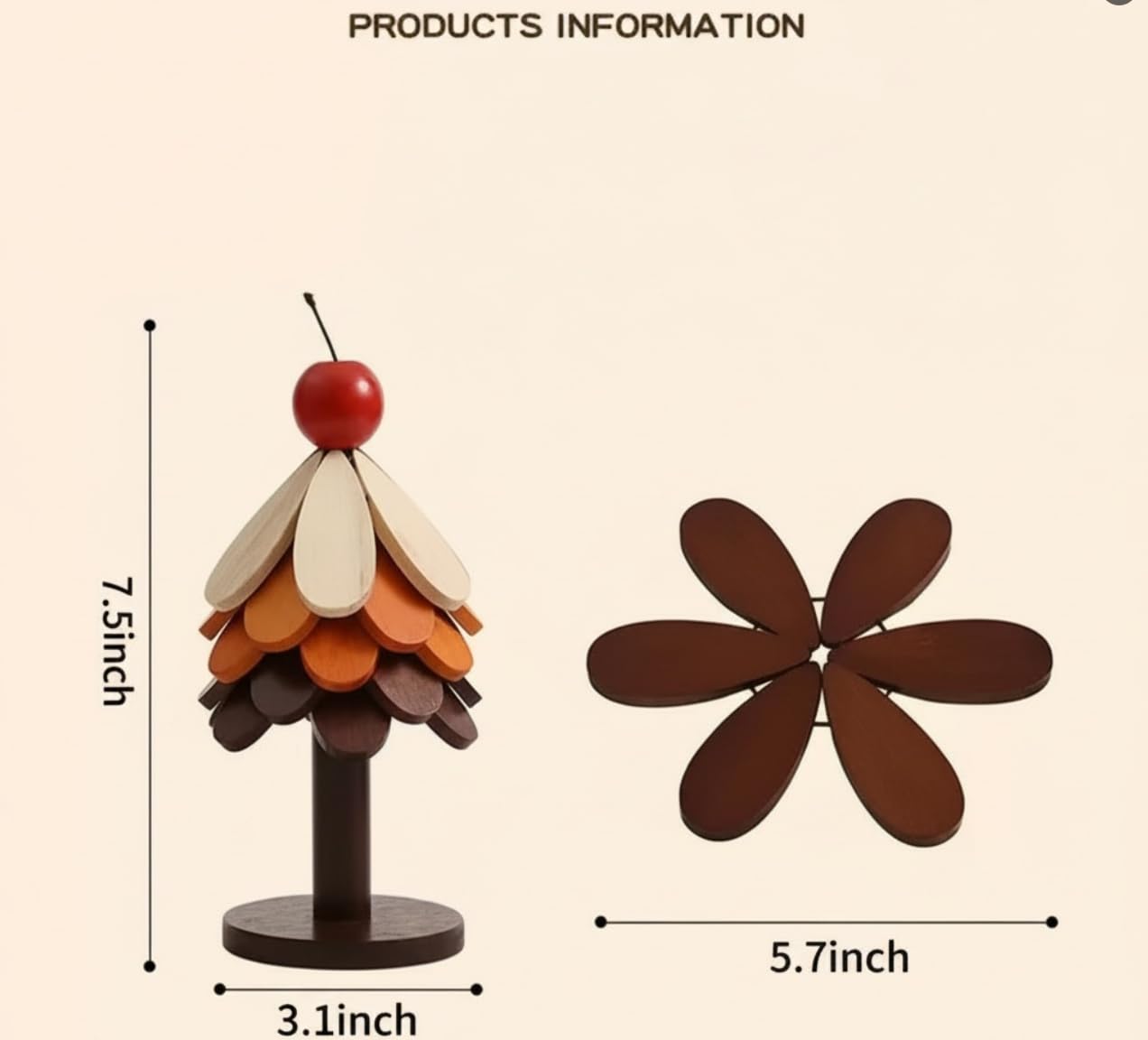 4 Sets in Wooden Apple Tree Trivets for Hot Dishes, Christmas Apple Tree Shape Table Decorations with 4 Piece of Hot Pot Pans, Walnut Wooden Coasters for Hot Soup Coffee Bowls Teapots,Table Decor