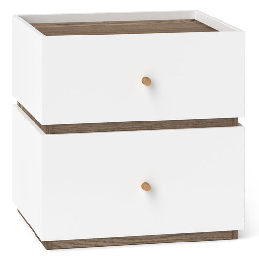 Giantex Modern Nightstand with 2 Storage Drawers, Wooden Night Stand with Raised Edge, Floor Sofa Side Table, 2-Drawer Bedside Table for Bedroom Small Spaces, 18" W x 15.5" D x 18" H, Natural & White