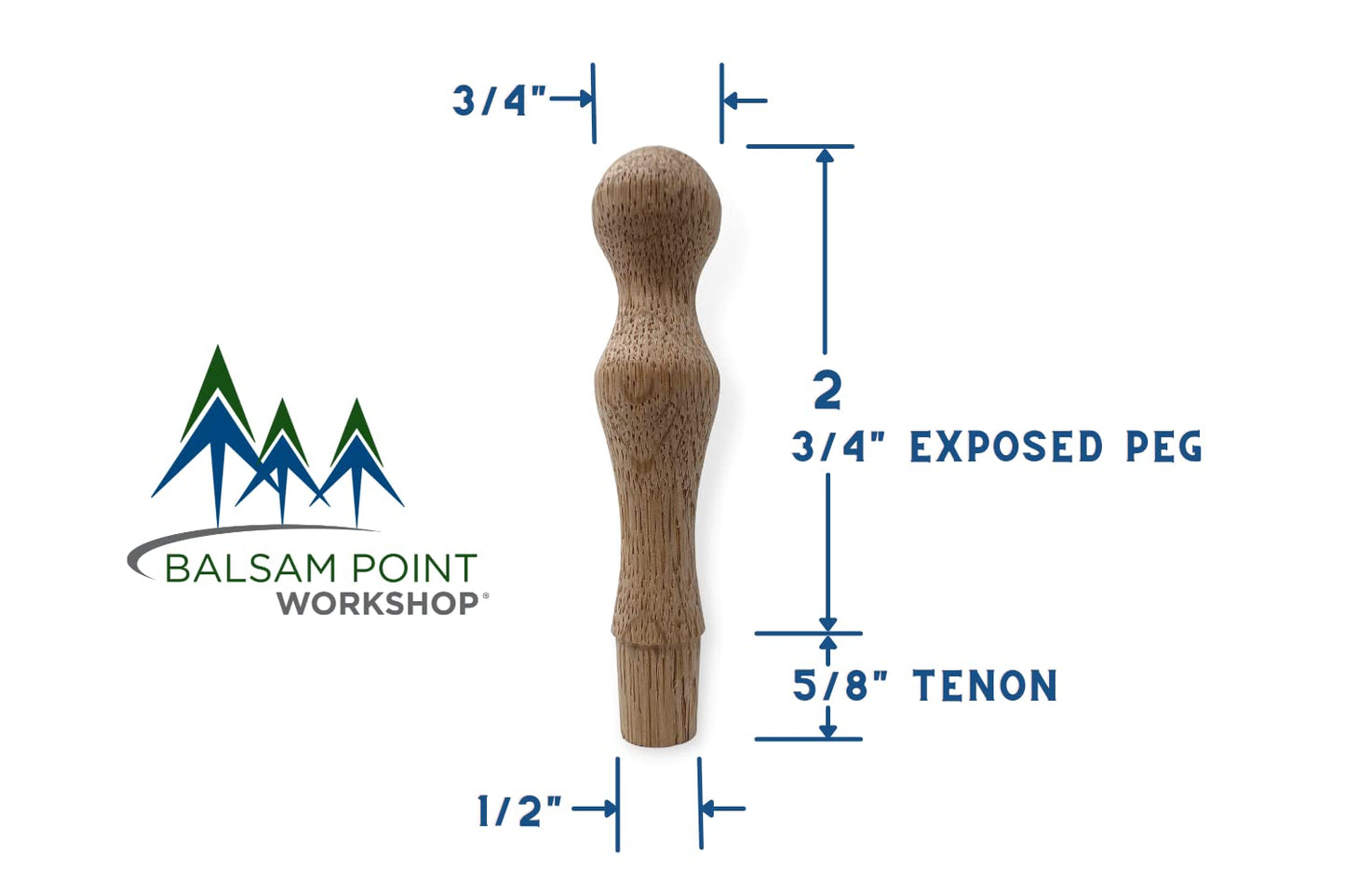 Balsam Point Workshop Oak 3-3/8 Inch Coffee Mug Pegs Hooks Unfinished Sanded Smooth - Perfect for Crafting Woodworking and DIY Projects - (10-Pack)