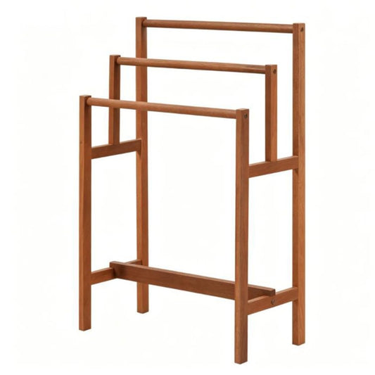 3-Tier Freestanding Hardwood Towel Rack, Farmhouse Blanket Ladder for Bathroom & Living Room, Space-Saving Vertical Towel Bar Storage Stand, Natural Solid Wood Quilt Drying Rack