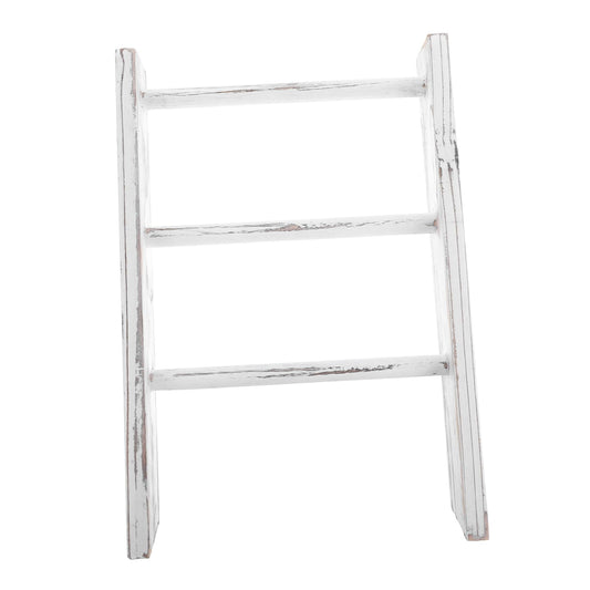 COSMEVIVI Rustic Mini Ladder Towel Rack for Small Spaces Space Saving White Tea Towel Holder and Display Stand Multipurpose Farmhouse Bathroom Decor Organizer Compact Decorative Shelf