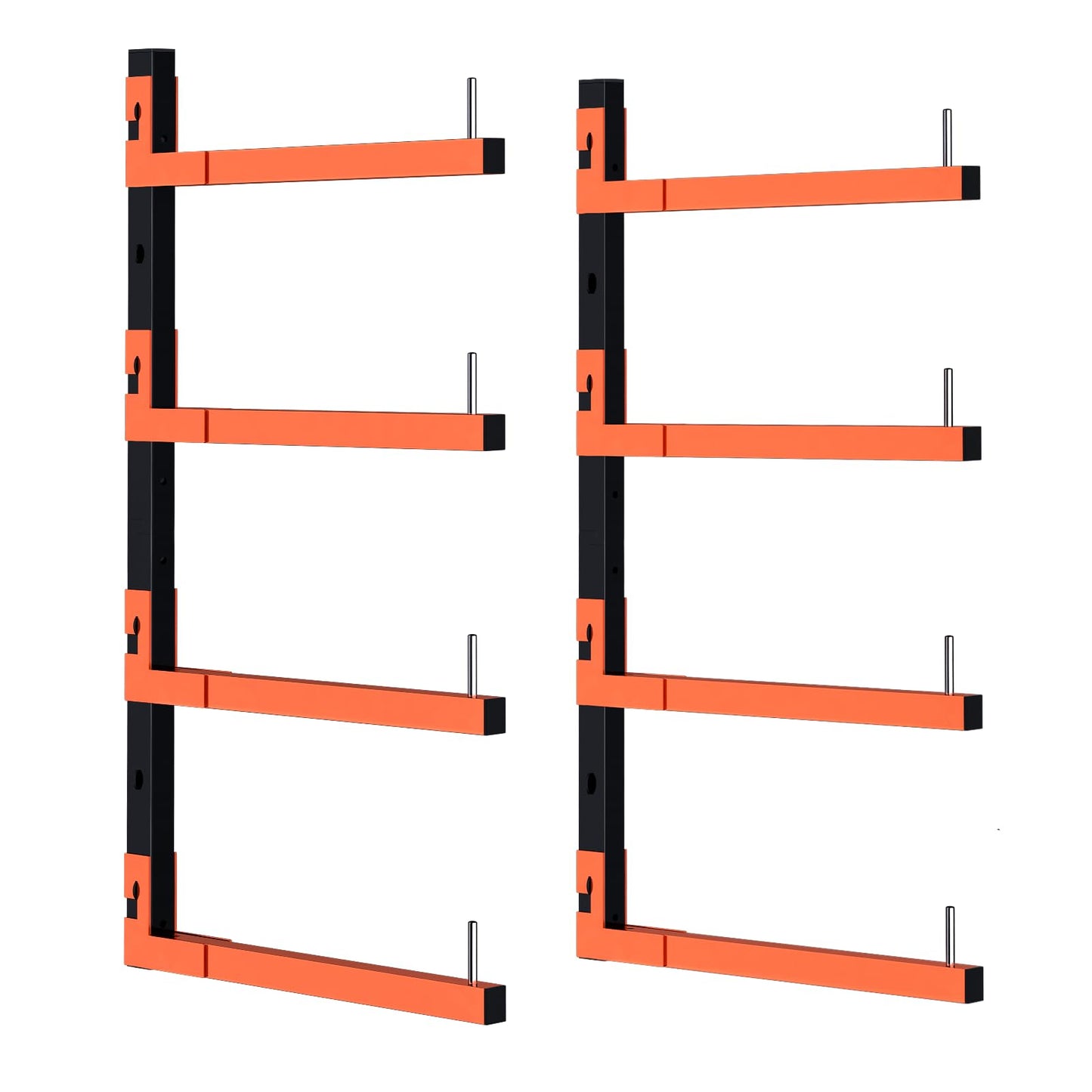 Mogbhw 2 Pack Lumber Storage Rack, Wall Mount Removable & Adjustable Lumber Rack with 4-Level Holds Up 520 Lbs, Heavy Duty Metal Garage Wood Rack for Workshop, Basement, Indoor and Outdoor