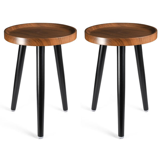 KGPLOME Indoor Plant Stand,Wood Mid Century Plant Table in Walnut Finish,Tall Plant Stand for Flower Pot,Modern Round Small Side End Table with Raised Design (Walnut, 12"x18" 2 Pack)