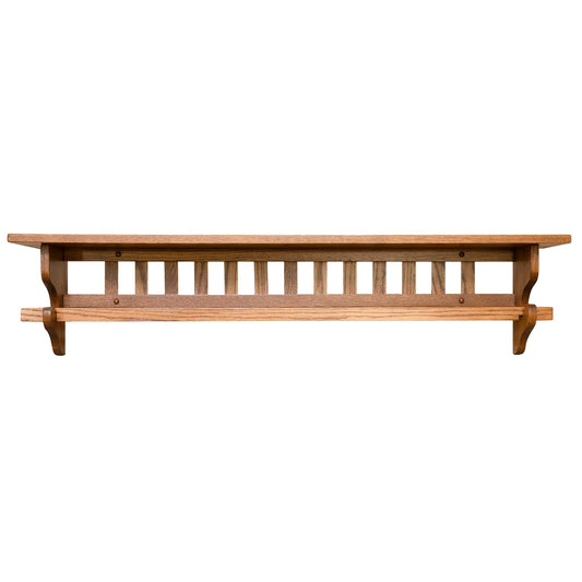 RRD Mounted Mission Style Quilt Rack with Shelf - Amish Made Quilt Hanger for Wall Hangings with Display Shelf - Rustic Quilt Wall Tapestry Rug Hangers Oak Wood, Fruitwood Stain 36"