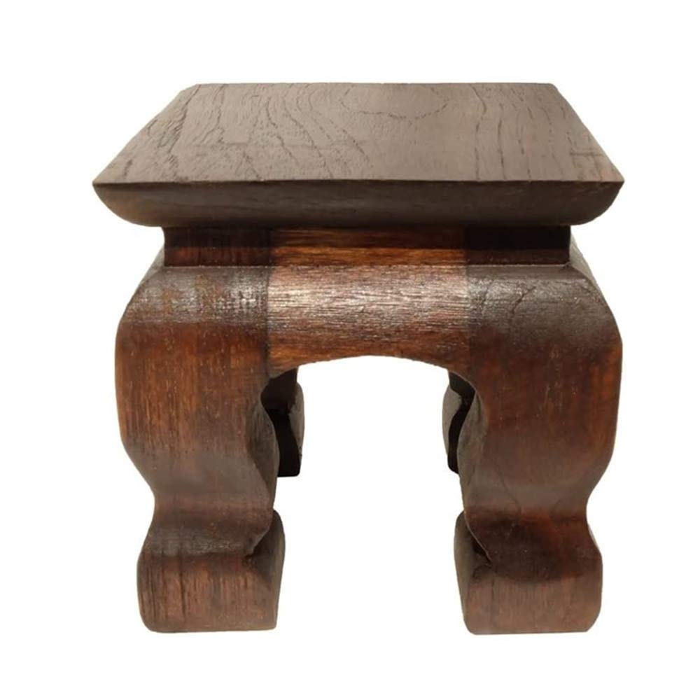 CoziNest Mini Table Buddha Statue Stand Worship Pedestal Furniture Display Stand Wooden Square Shape Solid Thai Handmade Teak Wood Base Holder for Small Little Things Statues Items (W5 x D5 x H4)