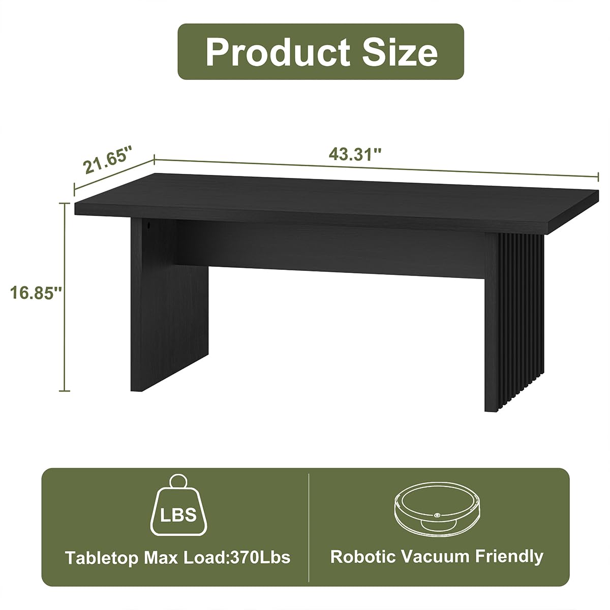 BON AUGURE Modern Coffee Tables for Living Room and Entryway Bench with Shoes Storage for Entry,Wooden Furniture Set for Home, Office (Black Oak)
