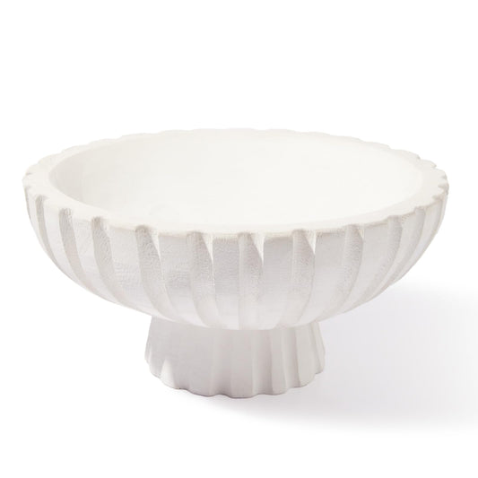 DN DECONATION White Wooden Decorative Bowl with Stand, 11.22" Wood Fruit Candy Key Holder Bowl for Centerpiece Home Room Decor Farmhouse Shelf Coffee Table Entryway