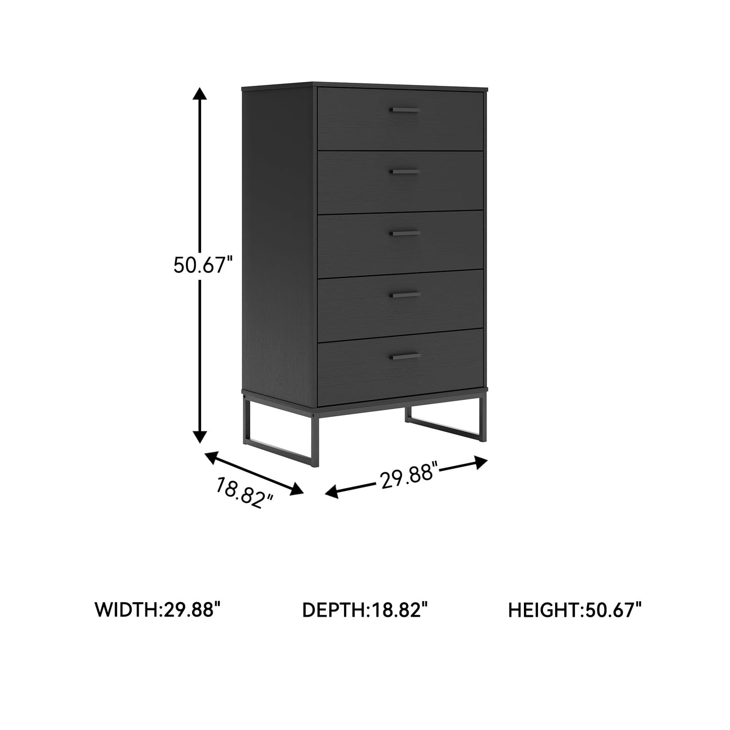Signature Design by Ashley Socalle Matte Black Finish Chest of Drawers, Modern Tall 5 Drawer Dresser, Engineered Wood (MDF/Particleboard/Plywood) & Decorative Laminate, Bedroom Storage
