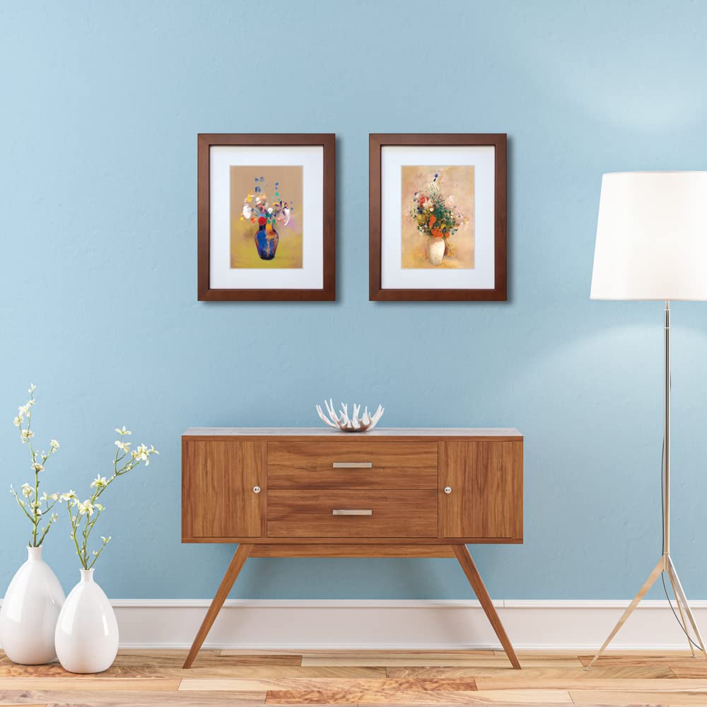 DEKWINN 11x14 Picture Frame Set of 2 Made of Solid Wood with Real Glass for Pictures 8x10 with Mat or 11x14 Without Mat, Wall Mount or Tabletop Gallery Photo Frames, Brown