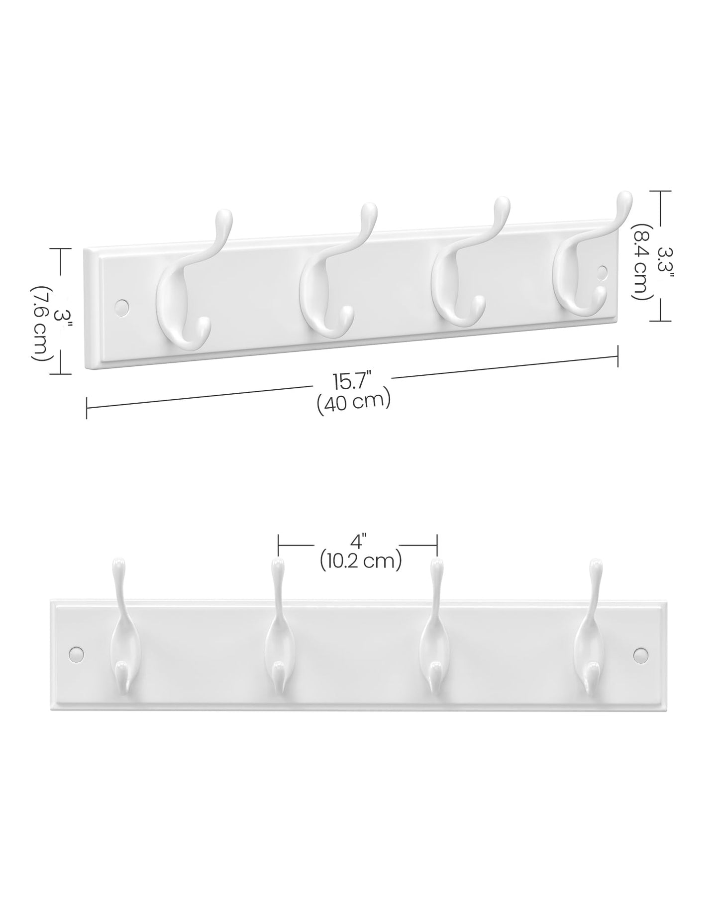 SONGMICS Wall-Mounted Coat Rack, Hook Rack, 4 Dual Metal Hooks, for Coats, Bags, Keys, in the Entryway, Bedroom, Living Room, White ULHR23WT
