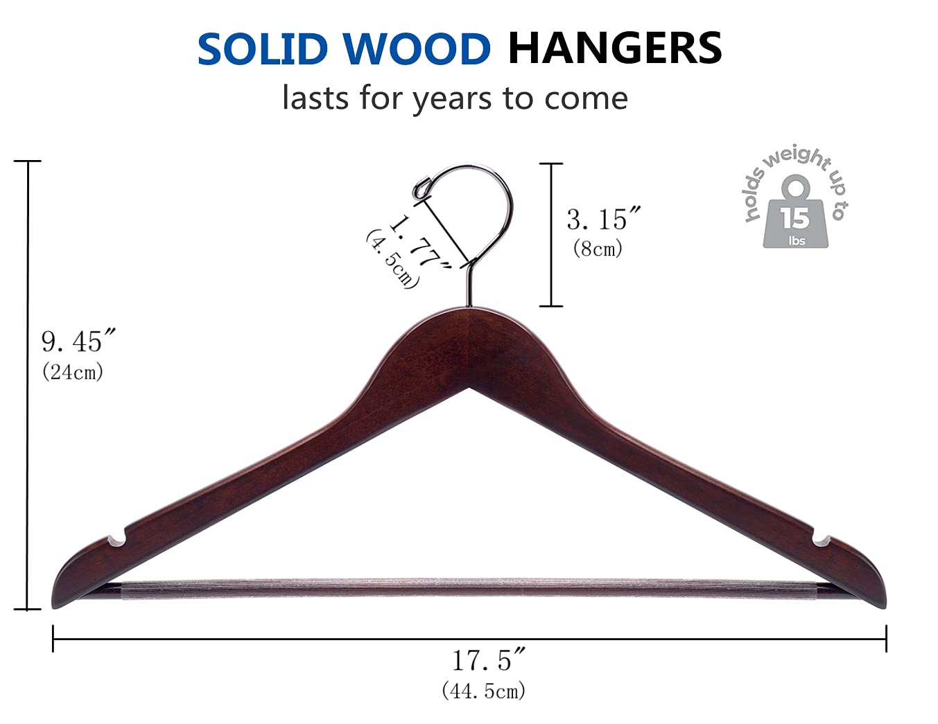 Amber Home 20 Pack Wooden Coat Hangers, Walnut Wood Suit Hangers with Non-Slip Pant Bar, Clothes Hangers for Closet Organization, Shirts, Jackets, Dresses, and Pants (Walnut, 20)