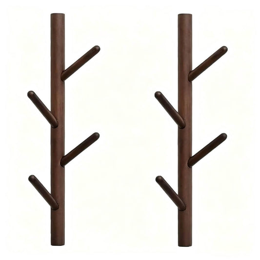 VAWNKUKN Tree-Shaped Wall Mounted Coat Rack (2-Pack) Vertical Hat Rack for Wall, Space-Saving Coat Rack Wall Mount for Entryway, Bedroom, Clothes Rack Wall Mount (Dark Brown)