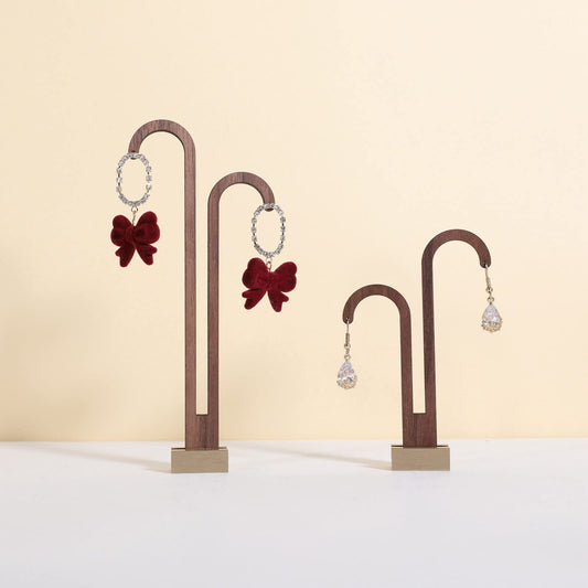 GemeShou 2 pcs walnut earring display stands for selling, cute earring hanger, wood hanging earring holder for boutique display【Y shape rectangle base-2pcs】
