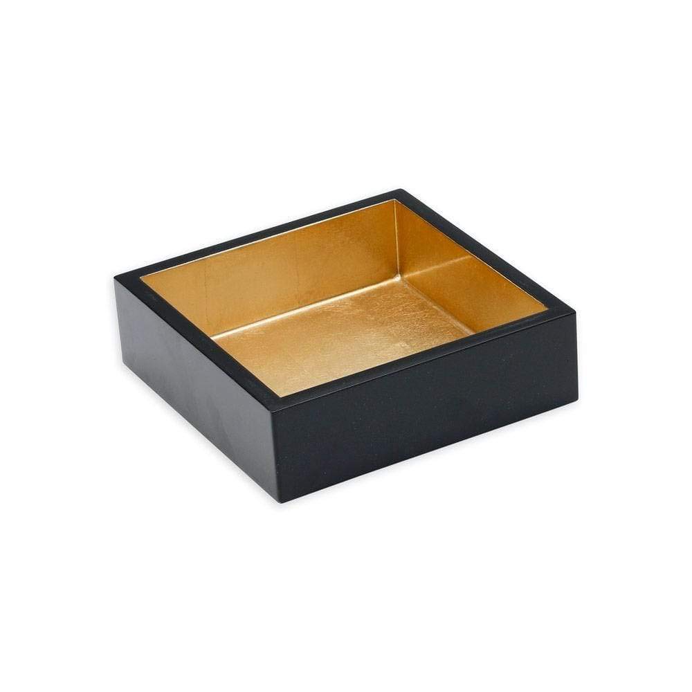 Caspari Lacquer Cocktail Napkin Holder in Black & Gold – Handcrafted High-Gloss Wooden Holder for Caspari Cocktail Napkins, Elegant Bar or Table Accessory