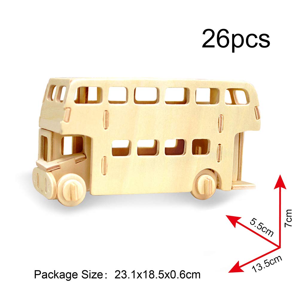 Georgie Porgy 3D Wooden Puzzles for Kids Toys Construction Woodcraft Kits DIY Model Puzzle Kits Birthday Gifts Pack of 6 (Airplane Bus Sports Car Pirate Ship Truck Motorcycle)