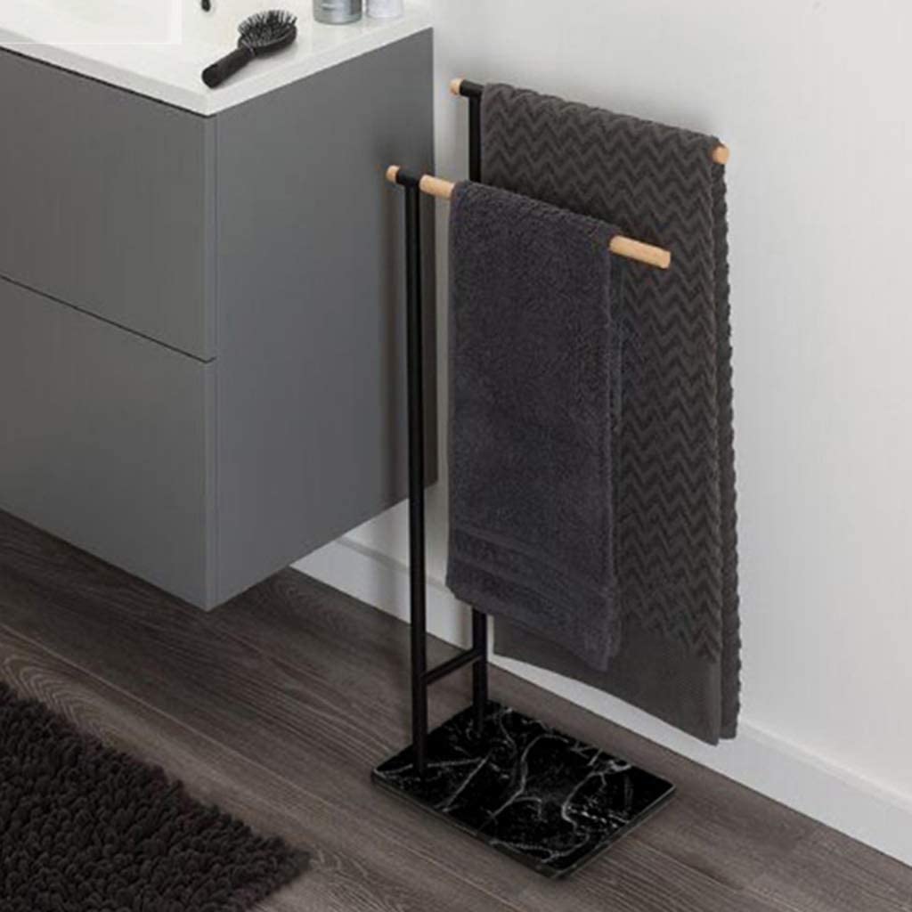 BIOMICE Floor Towel Rack 2 Arms Towel Stand Free-Standing Bath Towel Rack Metal Towel Holder Stand Stable Heavy Marble Base Towel Bar Freestanding Towel Racks(White)