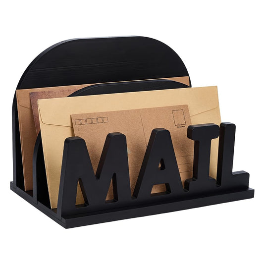 NBEADS 2 Slot Mail Organizer Holder, Wooden Mail Organizer for Desk Mail Organizer Countertop for Office Desktop Envelope and Document Storage Rack, 9x5.9x6.5 Inch