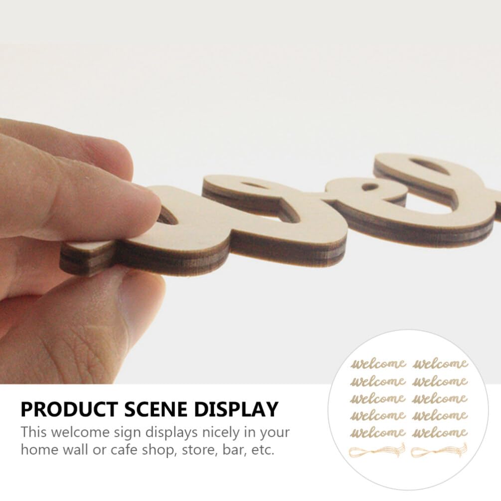 Amosfun 10pcs Welcome Wood Cutout Letters for Sign Wooden Unfinished Welcome Door Signs Decorative Wood Hanging with 10pcs Lanyard for Front Door Rustic Home Gallery Wall Decor
