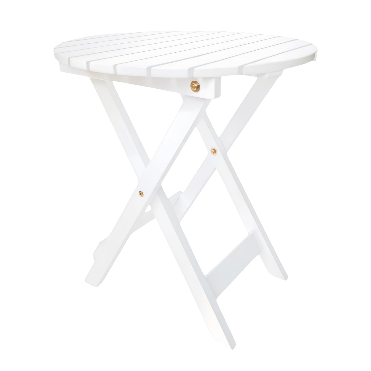Hngilkoo Outdoor Wooden Side Table, Folding Patio End Table, Small Round Furniture Table for Adirondack Chair, Balcony, Porch, Acacia Wood, No Assembly, White