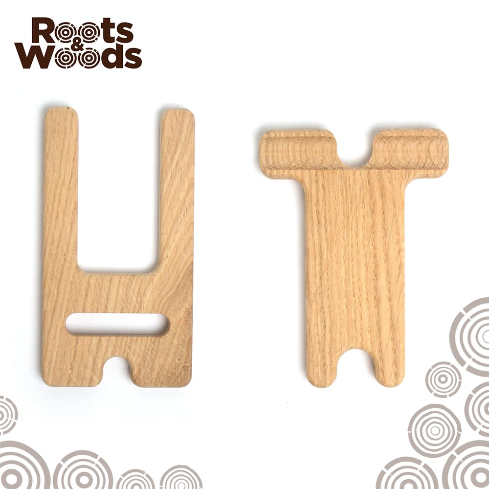 Roots & Woods Wooden Multi-Device Tablet & Phone Stand, Desktop Holder with Charging Cable Management