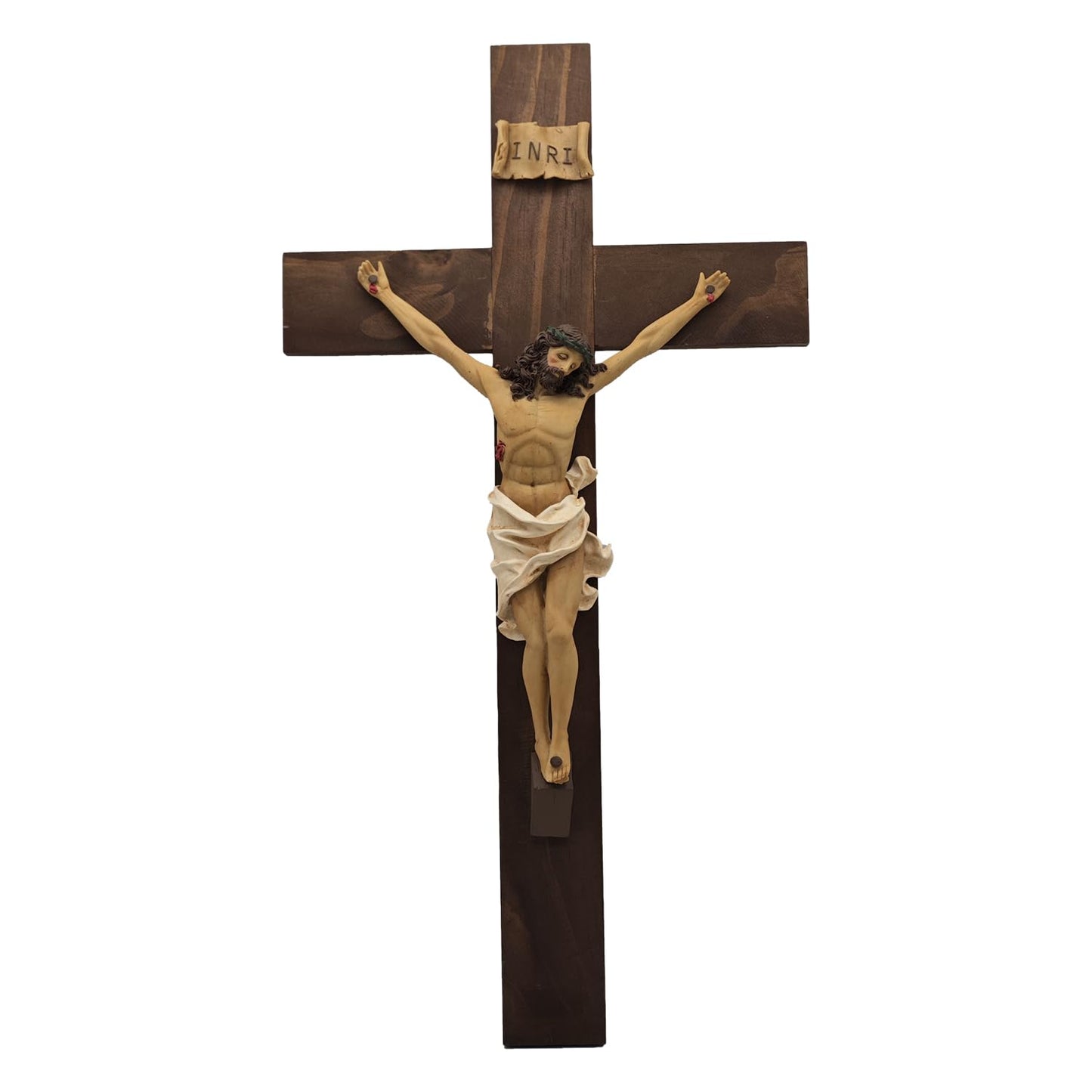 ENNAS Large Wall Crucifix with Resin Jesus Figurine 19 Inch Wooden Cross with Metal Hook Handcrafted Religious Wall Decor for Home, Church, or Prayer Room Christian Catholic Gift