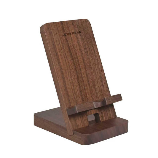 LUCKY BEAN Wood Phone Stand, Desktop Wooden Phone Holder, Portable Office Phone Stand for Desk, Wood ipad Stand， Compatible with iPhone & All Cell Phones (Walnut)