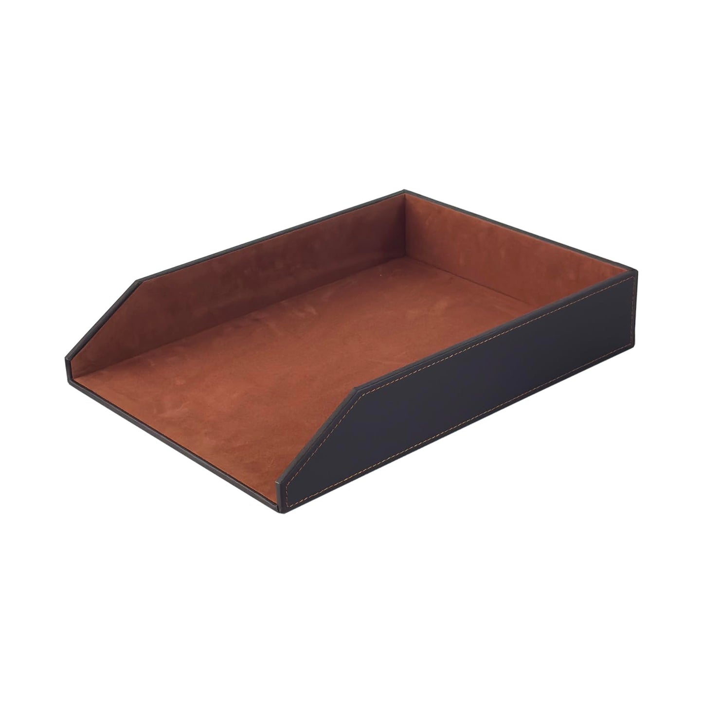 UnionBasic Stackable Document Paper Letter Tray, Faux Leather Desktop File Sorter Organizer Tray, Brown