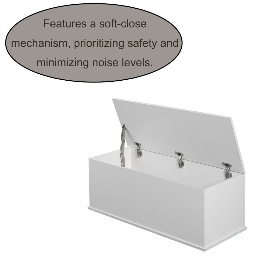 Basicwise Multi Purpose White Wooden Storage Box, Organizer and Bench Perfect Furniture to Add Accent in Entryway and Keep Shoes, Bedroom Bench, Playroom Storage or Window Table in Your Living Room