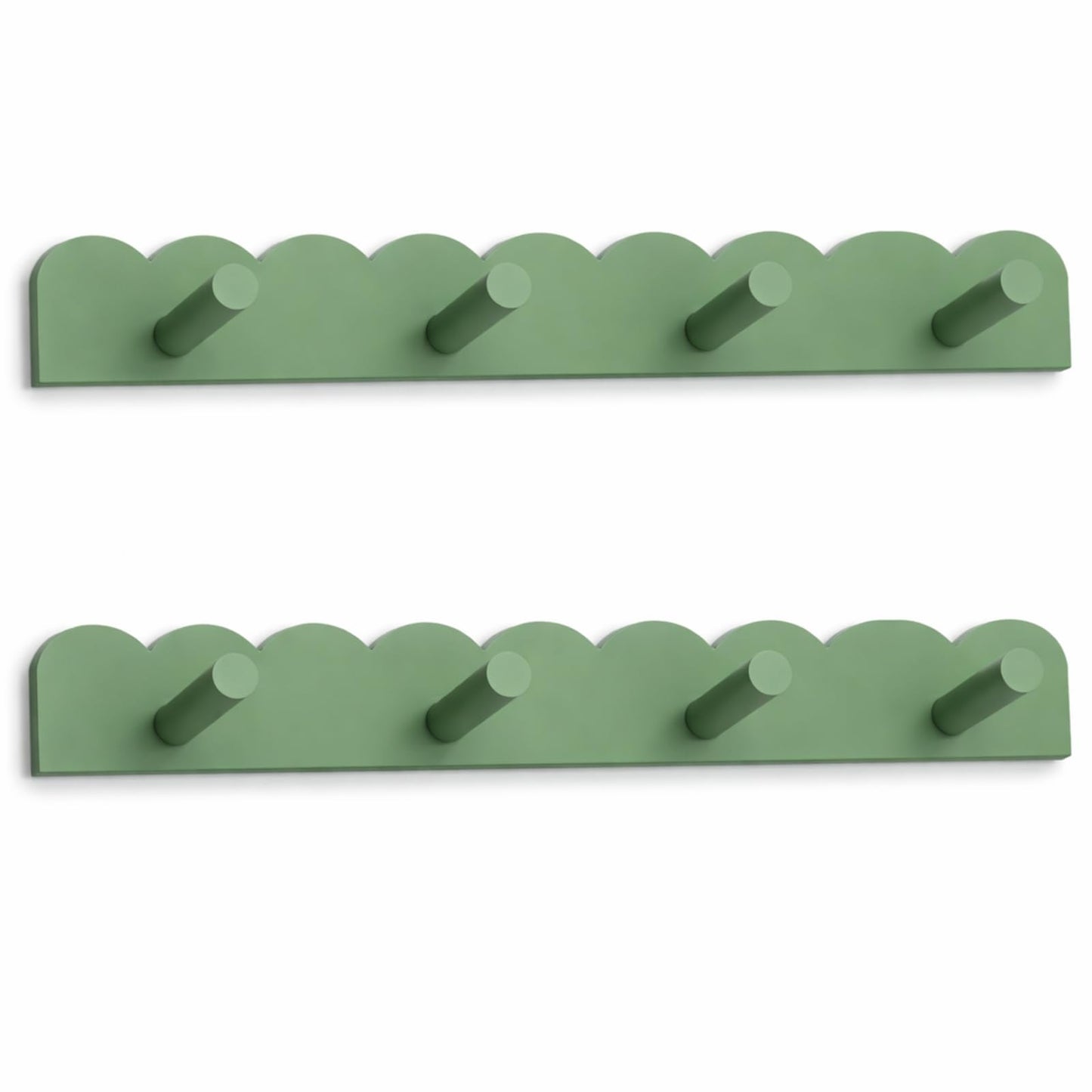 Leinuosen 2 Pack Scalloped Coat Rack Wall Mount Cute Nursery Wall Hook 16 Inch 8 Hooks Wooden Backpack Hanger for Toddler Kids Clothes Hat Towel Keys Bathroom Classroom Playroom Nursery Decor