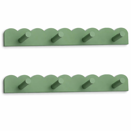 Leinuosen 2 Pack Scalloped Coat Rack Wall Mount Cute Nursery Wall Hook 16 Inch 8 Hooks Wooden Backpack Hanger for Toddler Kids Clothes Hat Towel Keys Bathroom Classroom Playroom Nursery Decor
