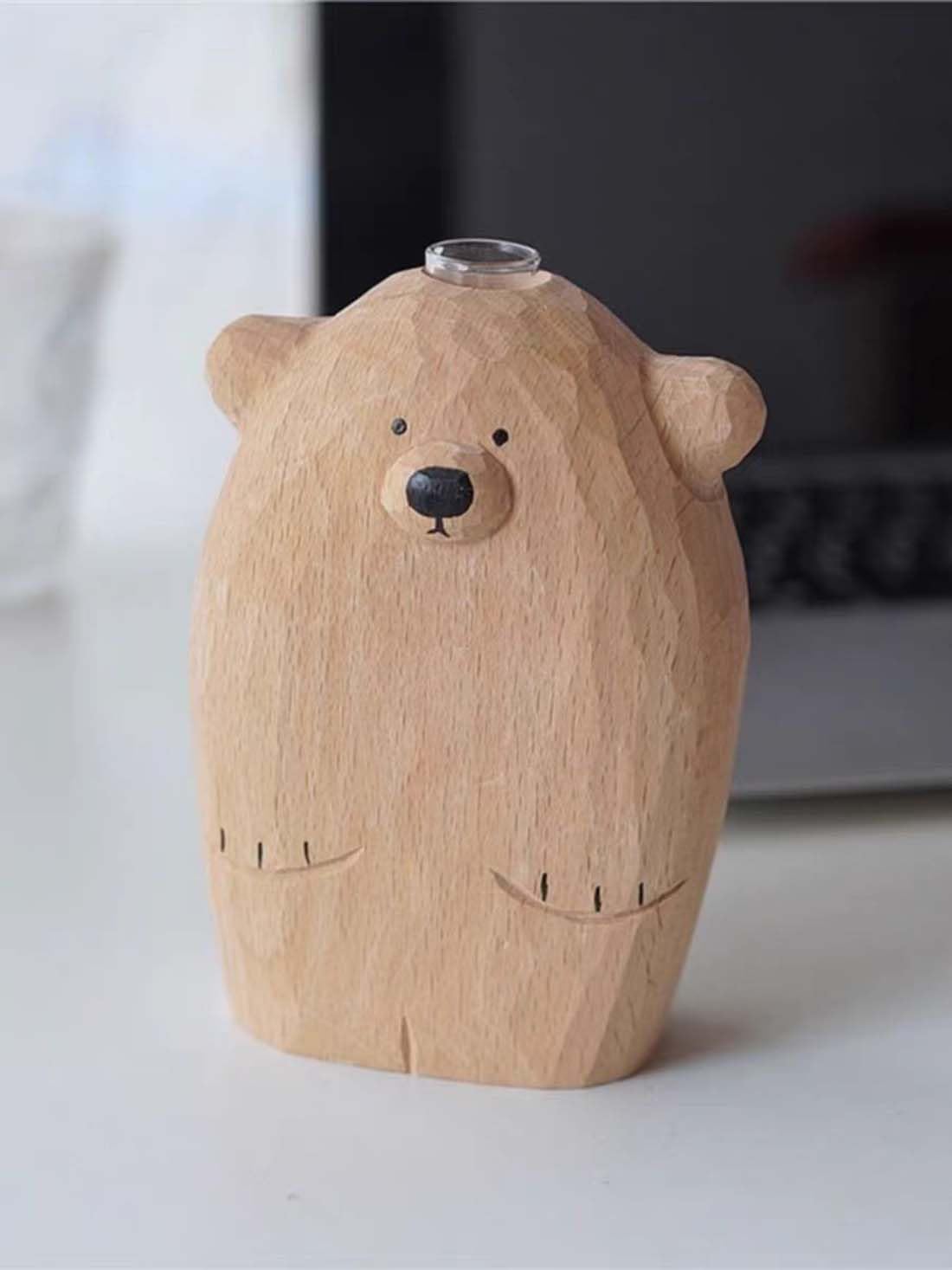 Eyepkildly Handmade Wooden Bear Vase, Solid Wood Bear Statue Vase，Modern Shelf Decor Accents，Cute Bear Decoration Vase,Decorative Solid Wood Handmade Vase，Worth Collecting. (Bear)