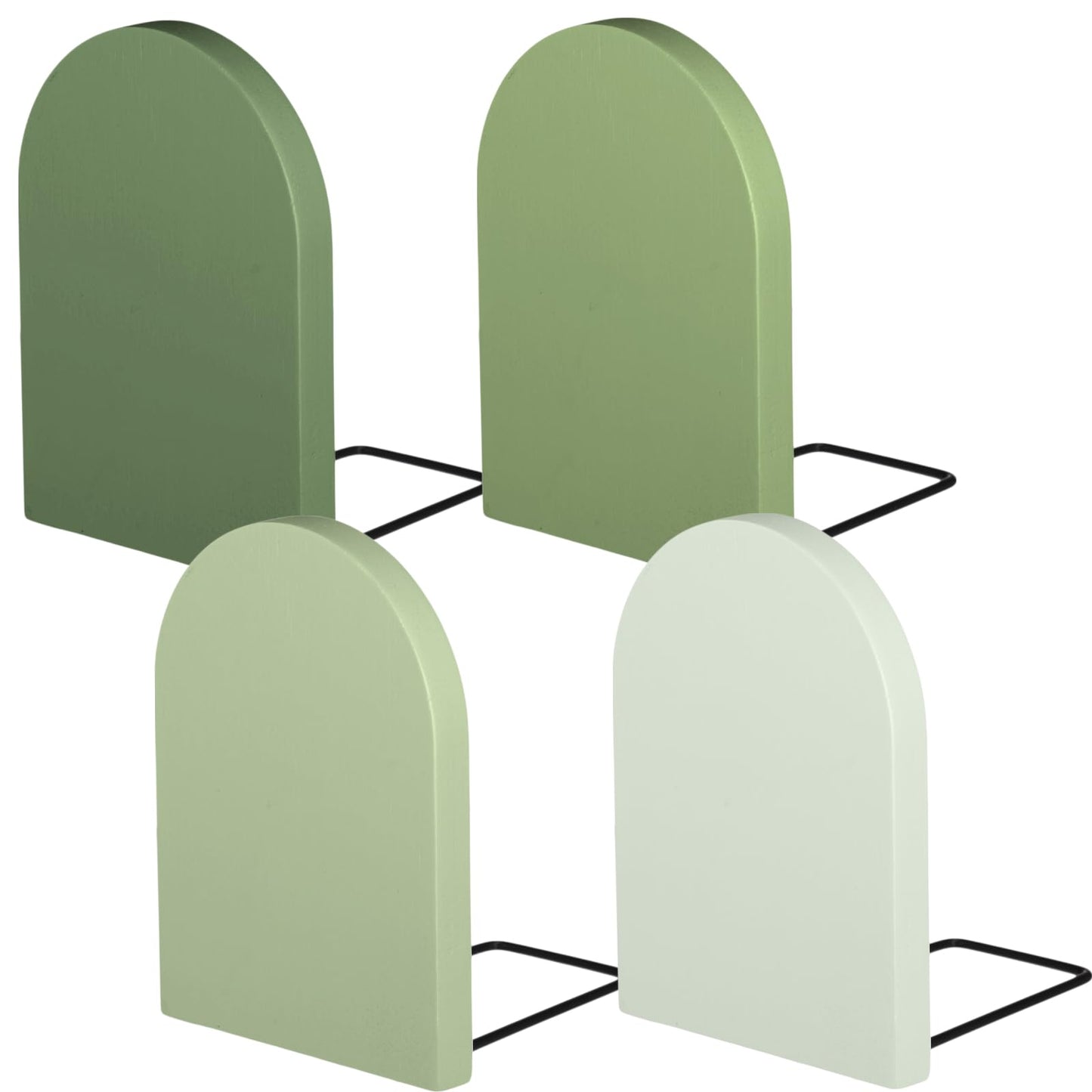Honoson 4 Pcs Boho Wood Bookends Back to School Sage Green Wooden Book Stands Decorative Non Skid Book Stoppers for Books Cds Videos Albums Office Desktop Shelves(Green)
