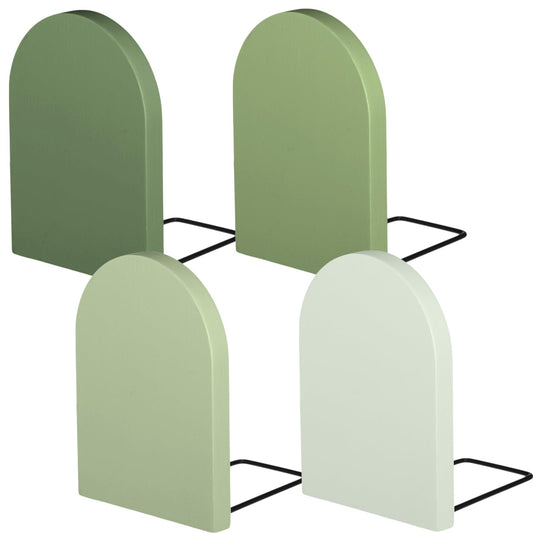 Honoson 4 Pcs Boho Wood Bookends Back to School Sage Green Wooden Book Stands Decorative Non Skid Book Stoppers for Books Cds Videos Albums Office Desktop Shelves(Green)