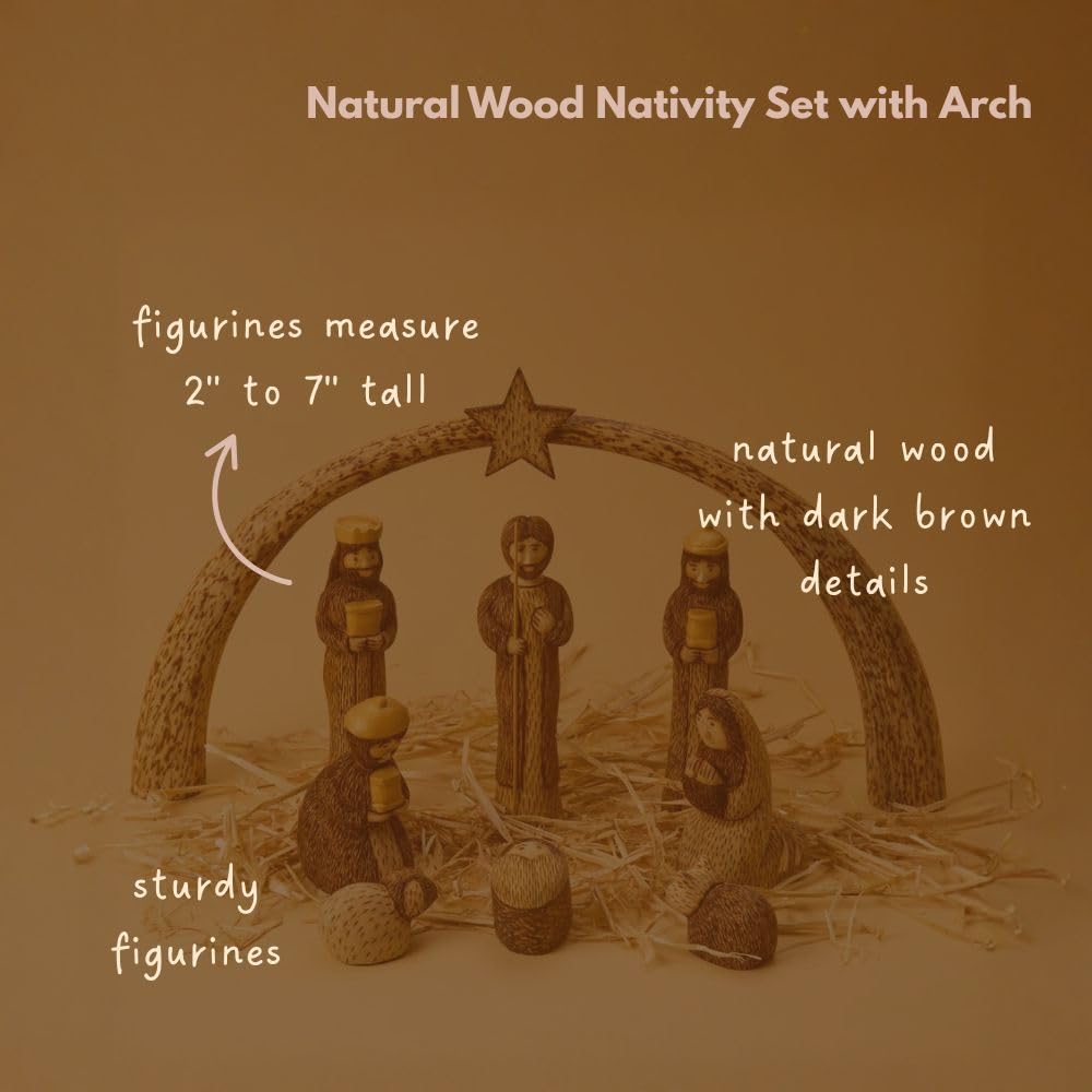 Dear Holidays Rustic Wood Nativity Tabletop Set, Christmas Home Decor, Set of 9 Figurines