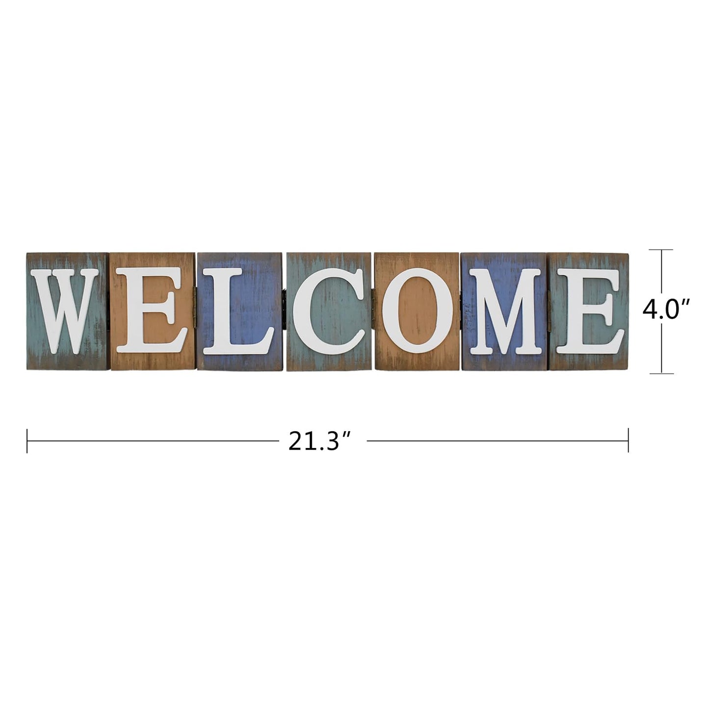 Linfevisi Wooden Welcome Sign Table Decor Wood Welcome Letters Sign Folding Rustic Wooden Word Signs for Living Room Kitchen Entryway Mantel Fireplace Shelf House Home Decoration 21.3X4 Inch