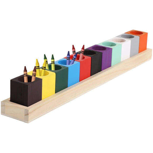 Colored Crayon Holder, Wooden Pencil Organizers for Little Ones, Marker Storage Containers, Desk Crayon Caddy, Stationary Art Supplies Storage for Classroom, 11 Cups on a Stand