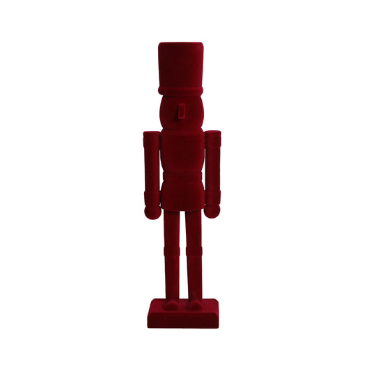 PIONEER-EFFORT Luxury Red Velvet Nutcracker Soldier Figurine - 12 Inch Tall Wooden Christmas Decoration - Festive Holiday Mantel & Tabletop Decor - Elegant Collectible Ornament (FLK-Red, 30CM)