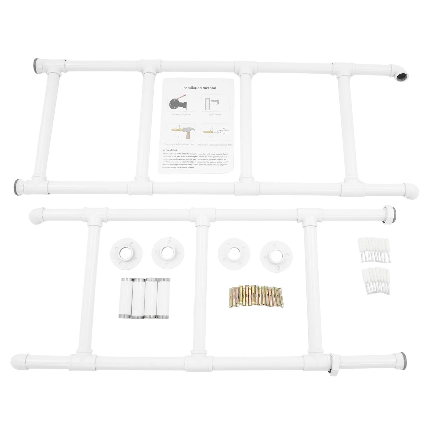 7-Rung Wall Mounted Ladder,7FT Light-Weight Metal Egress Window & Loft Ladder for Basement,Multi-Functional Wall-Mounted Indoor Climb,330.69LBS Load for Small Spaces & Storage,White