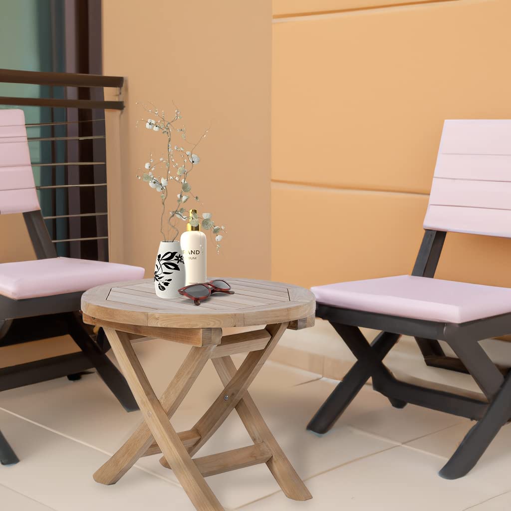 RRI Goods Teak Wood Folding 20”-Inch Outdoor Coffee Table - Perfect for Camping & Outdoor Entertaining - Ideal for Backyard, Front Porch, Balcony (Round)