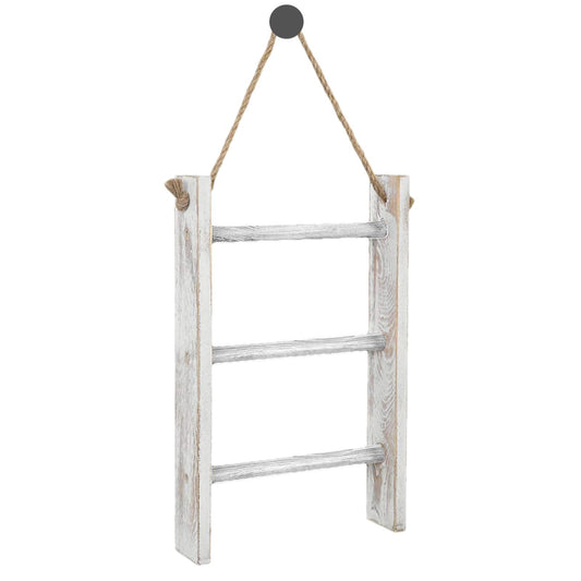 Wooden Old Three-Layer Shelf Bathroom Bathroom Towel Scarf Storage Rack Wall-Mounted Hemp Rope Trapezoidal Hanger Decorative Rack, for Rustic Bathrooms(C)